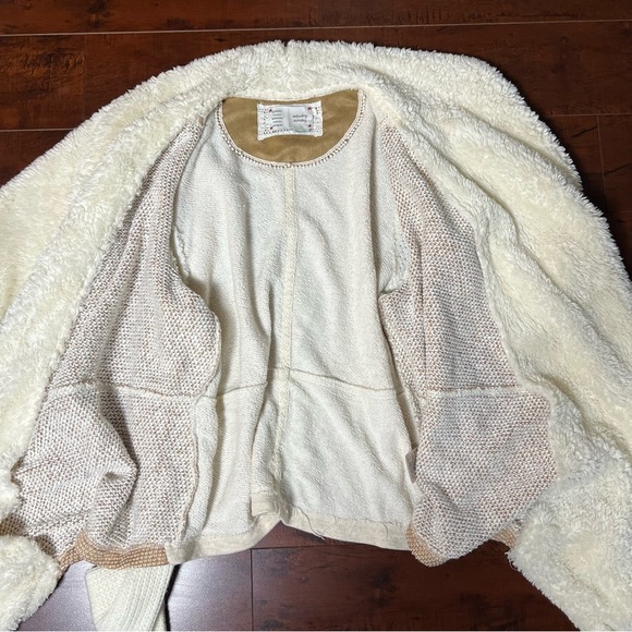 ANTHROPOLOGIE Saturday Sunday Sherpa Tan Cream Waterfall Open Cardigan Large - Picture 7 of 11